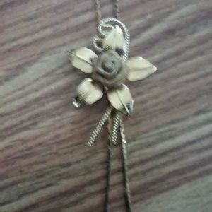 Vintage Gold Sliding Necklace Slide Is Rose & Petals Hangs 15" Perfect